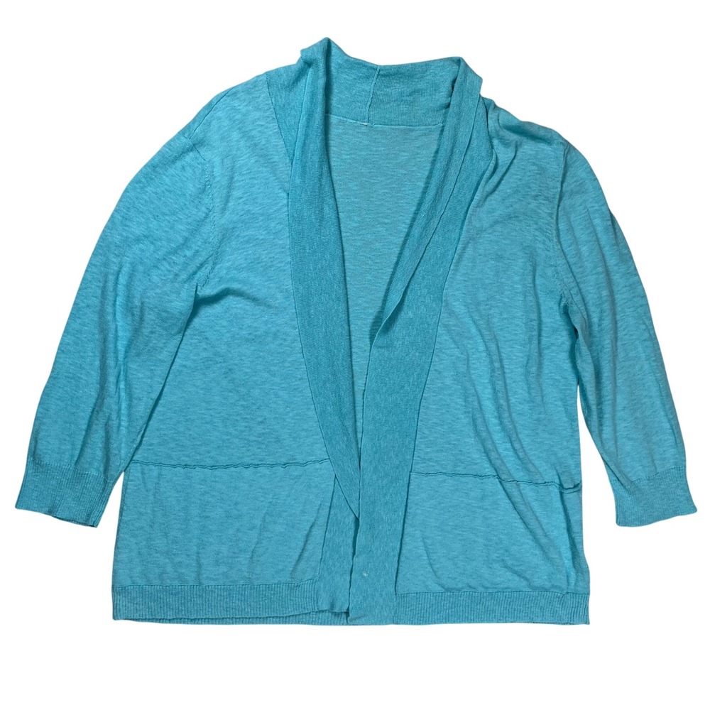 Eileen‎ Fisher Cardigan Women L Turquoise Blue Cotton Linen Blend Shawl Collar
